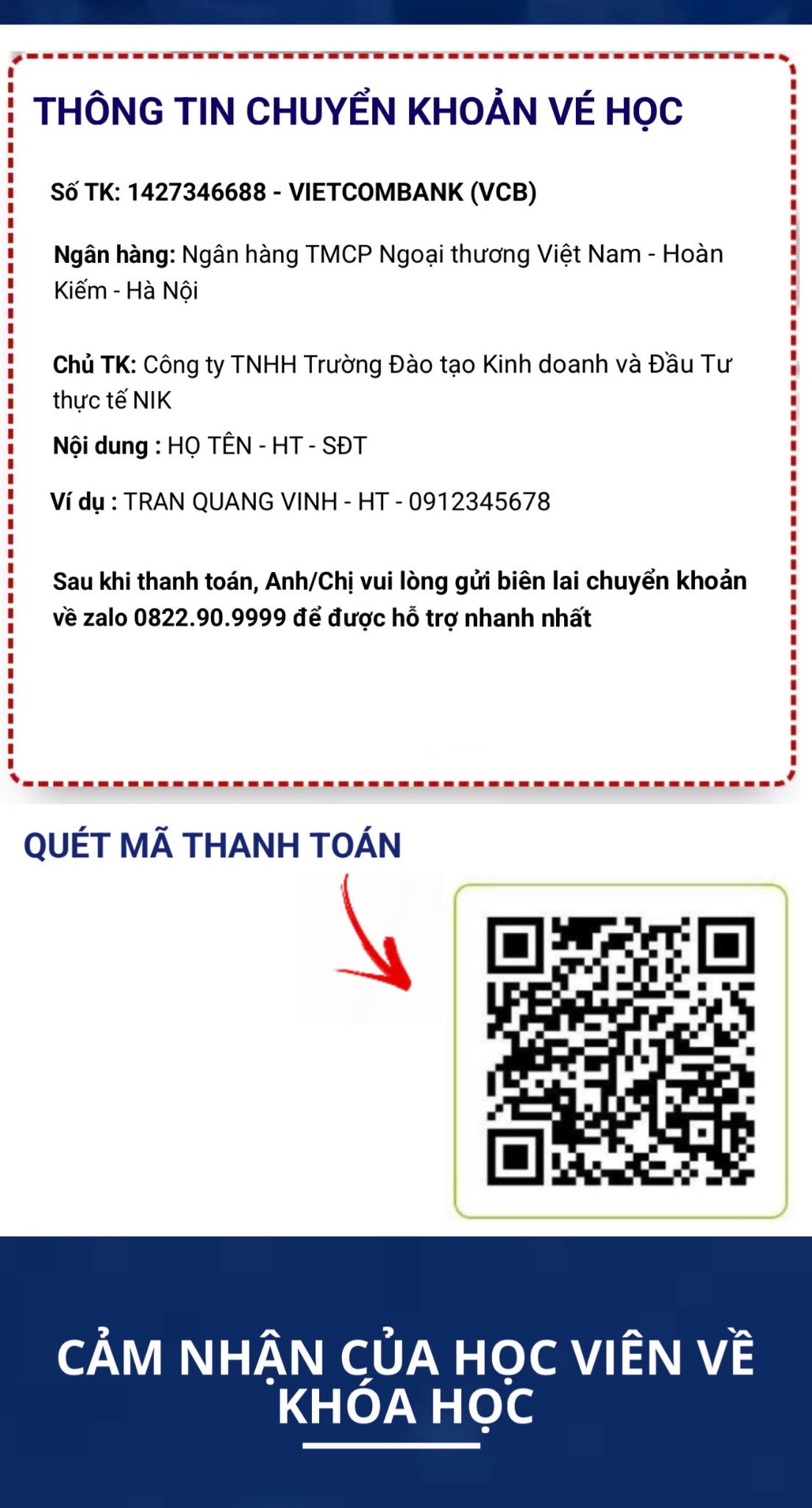 Mã QR chuyển khoản từ ảnh gốc, số tài khoản 1427346688